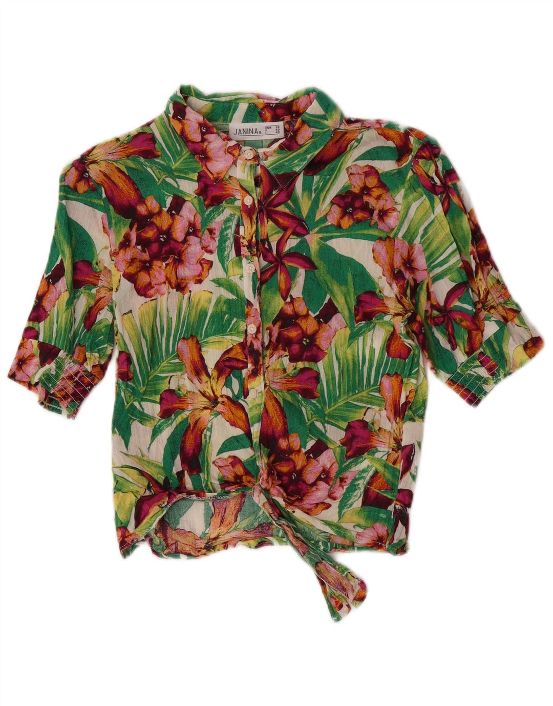 Blusa feminina JANINA com gravata frontal UE 38 médio floral multicolorido