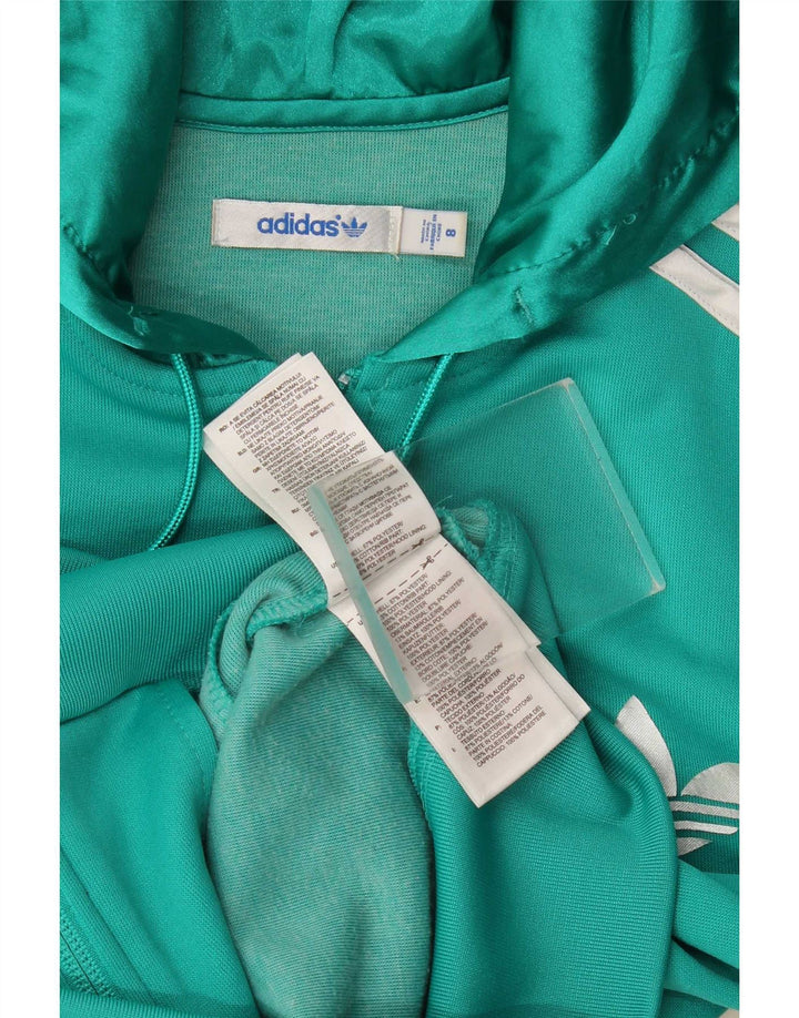 Adidas Womens Hooded Tracksuit Top Jacket UK 8 Pequeno Turquesa Poliéster