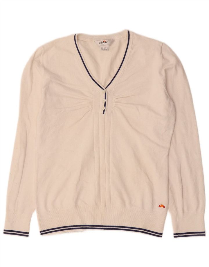 Suéter feminino Ellesse com decote em V Reino Unido 12 algodão branco médio