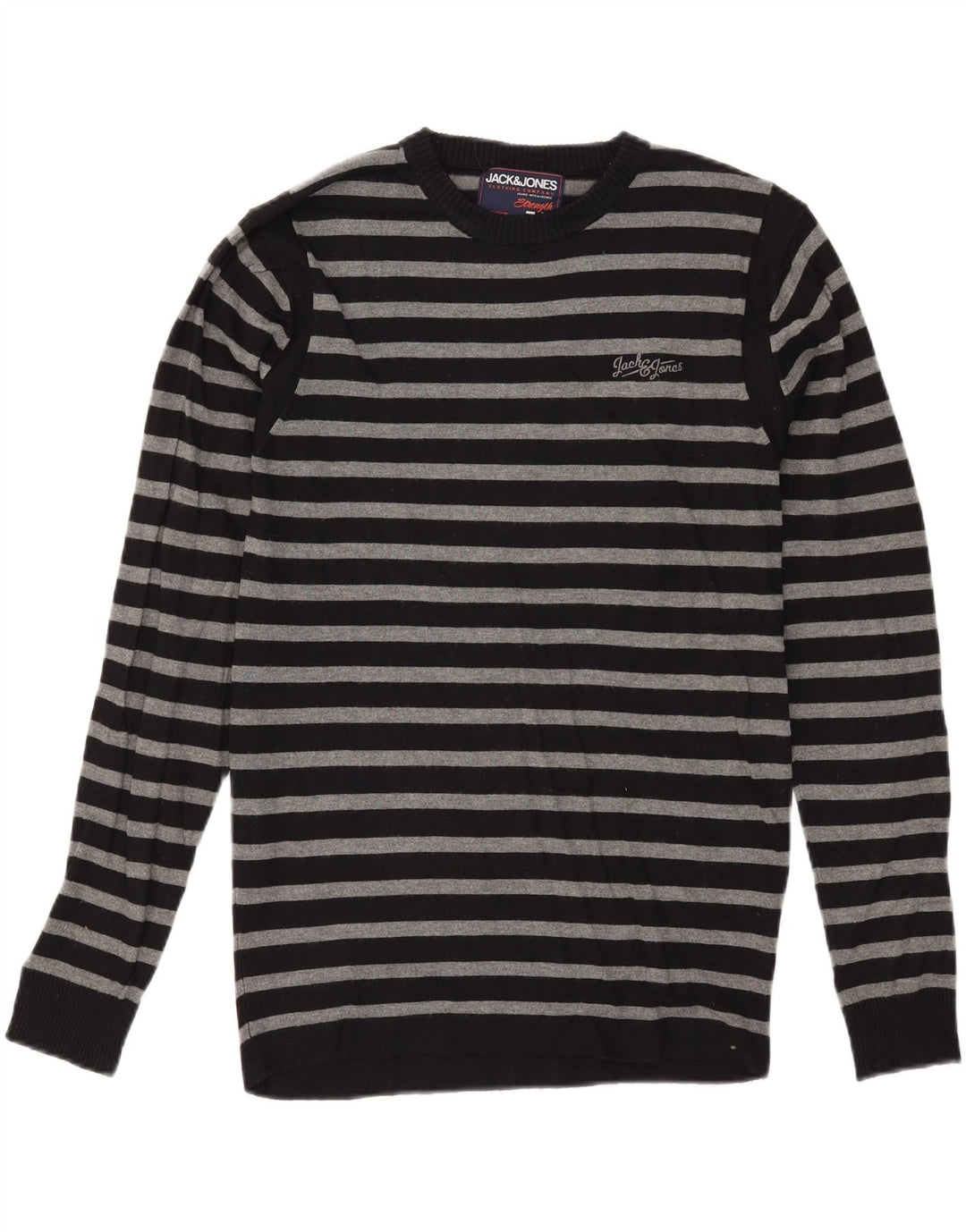 JACK & JONES Suéter masculino com gola redonda, grande listrado preto
