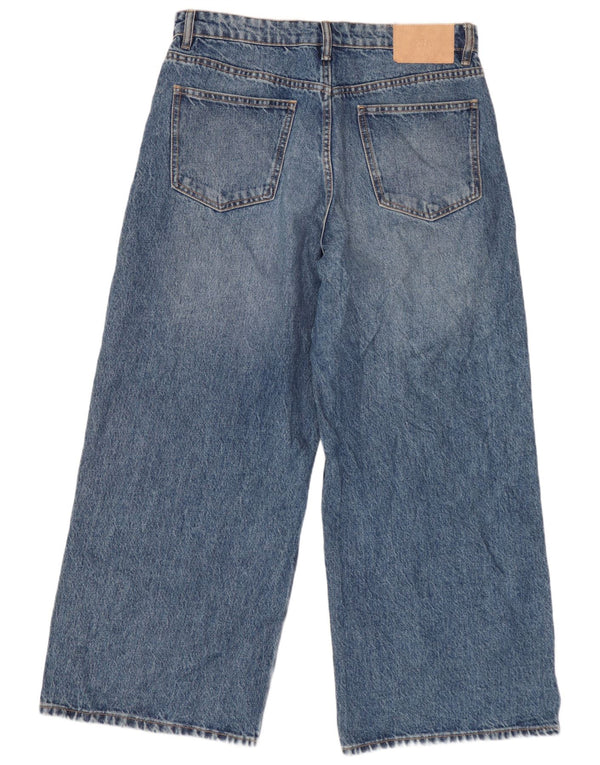 Zara Jeans feminino cintura alta com perna larga UE 42 grande W32 L26 algodão azul