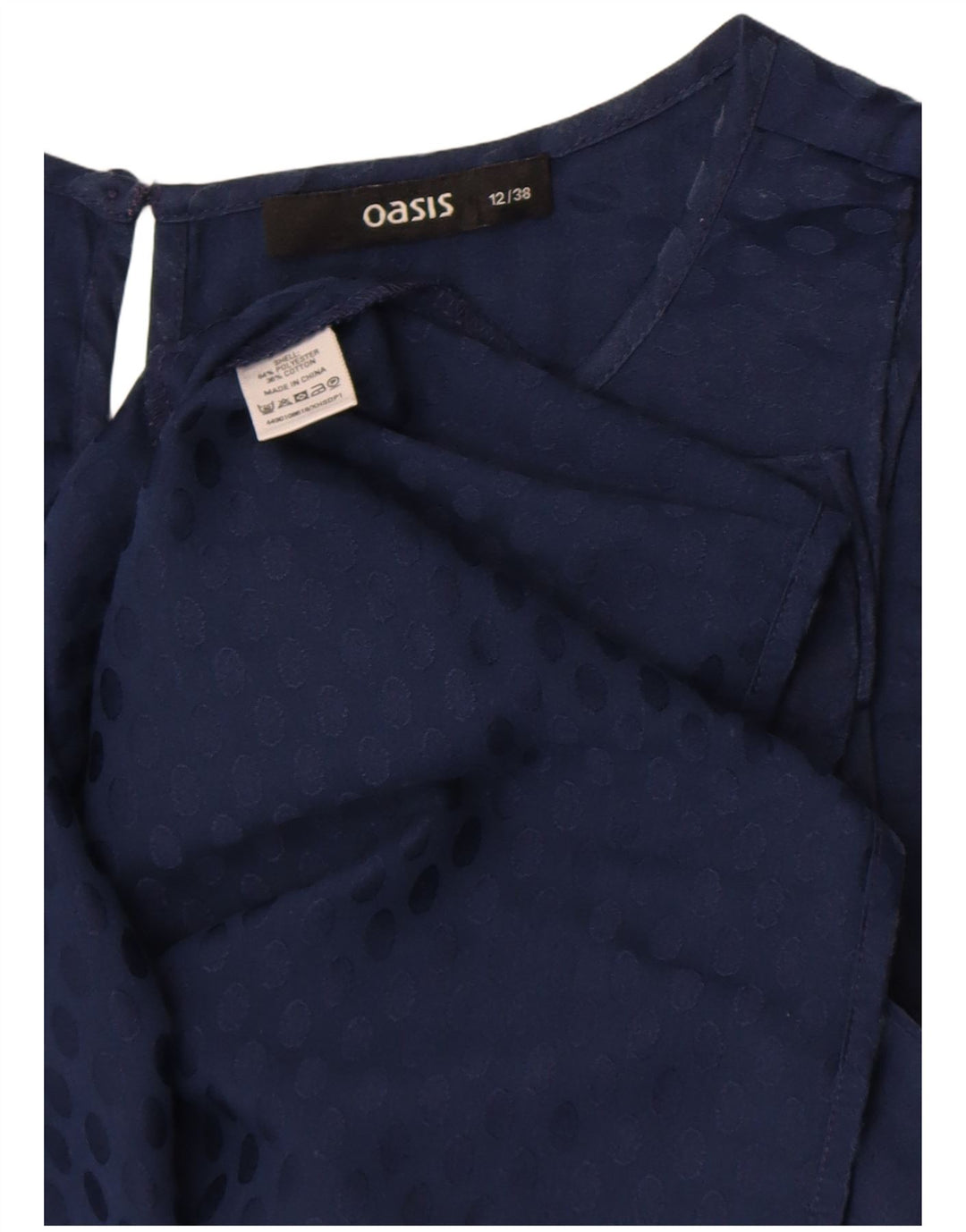 Blusa feminina sem mangas Oasis UK 12 poliéster manchado azul marinho médio