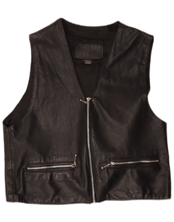 Colete de couro masculino vintage grande couro preto