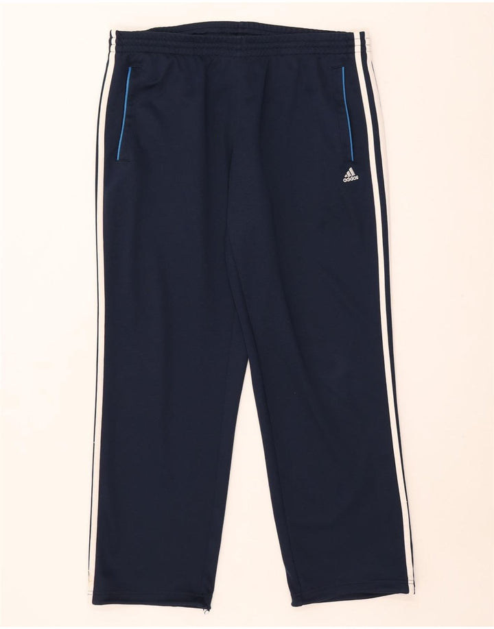 Calça de treino masculina Adidas UK 44/46 grande poliéster azul marinho