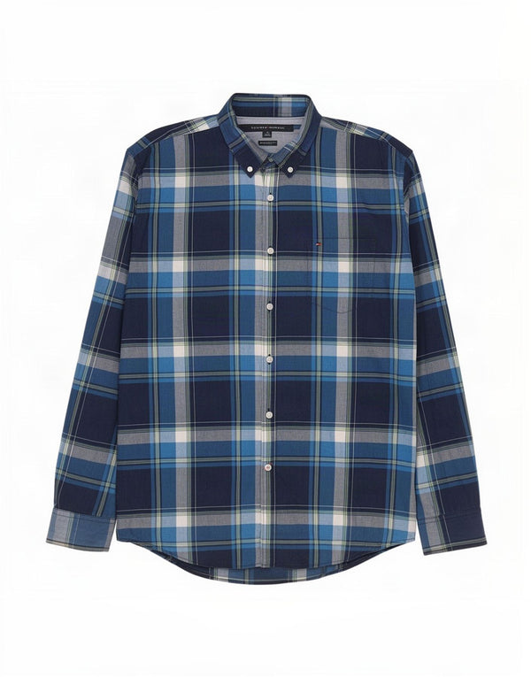 Camisa masculina Tommy Hilfiger New York Fit XL azul marinho xadrez algodão