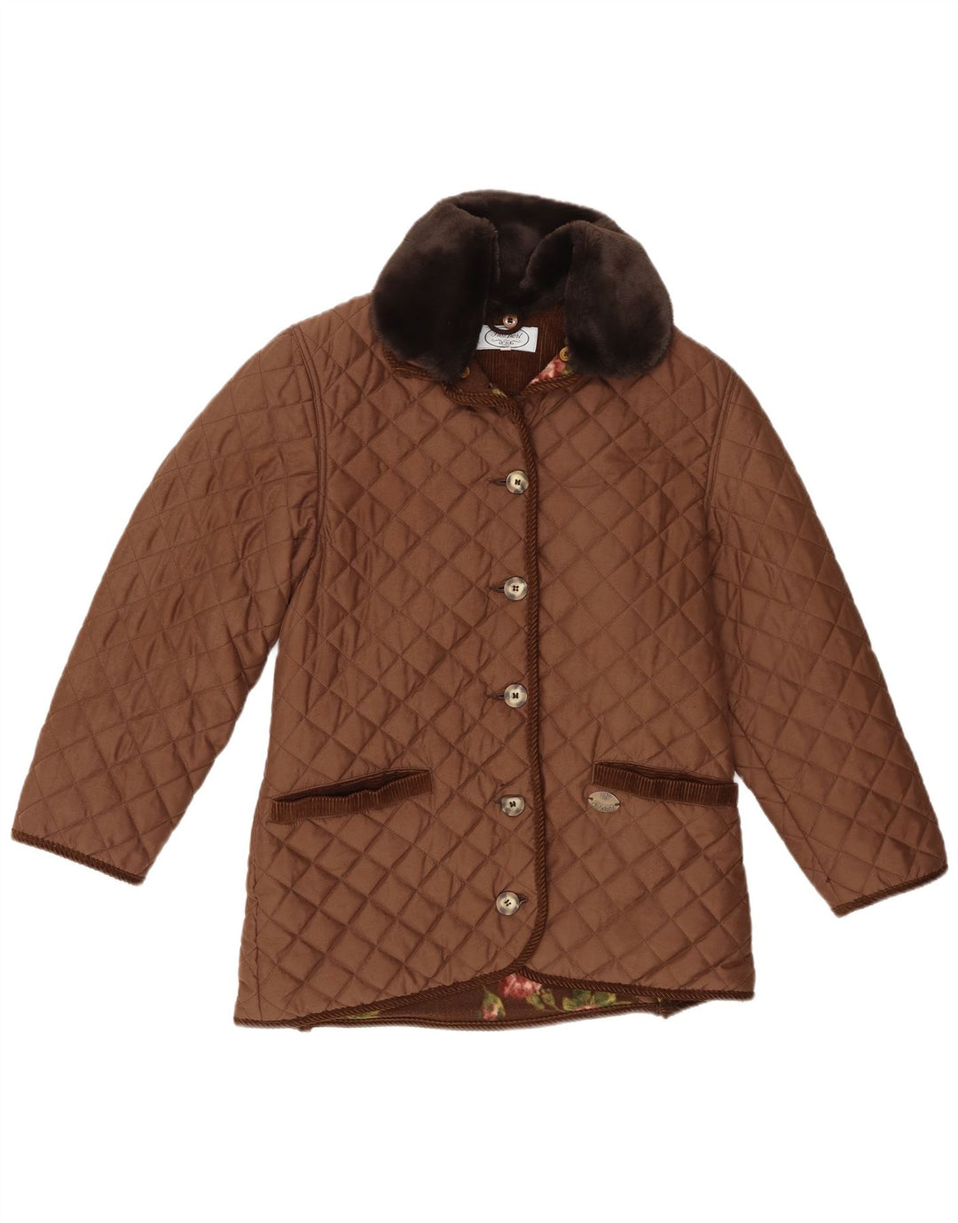 Jaqueta acolchoada feminina vintage IT 42 poliéster marrom médio