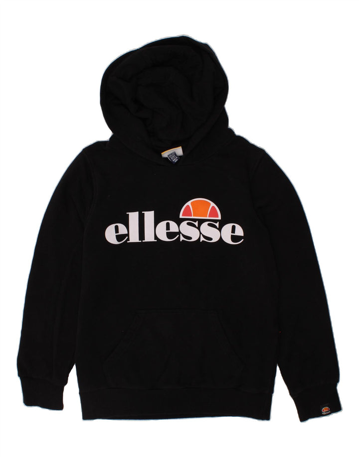 ELLESSE Boys Graphic Hoodie Jumper 8-9 Years Black Cotton Vintage Ellesse and Second-Hand Ellesse from Messina Hembry 