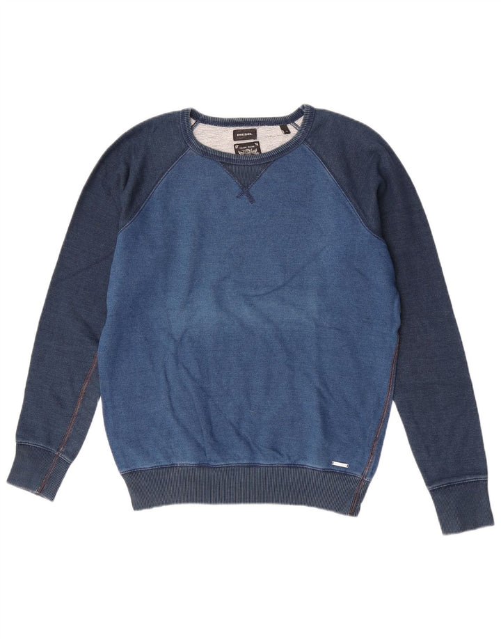 Moletom masculino Diesel Jumper médio azul colorblock algodão