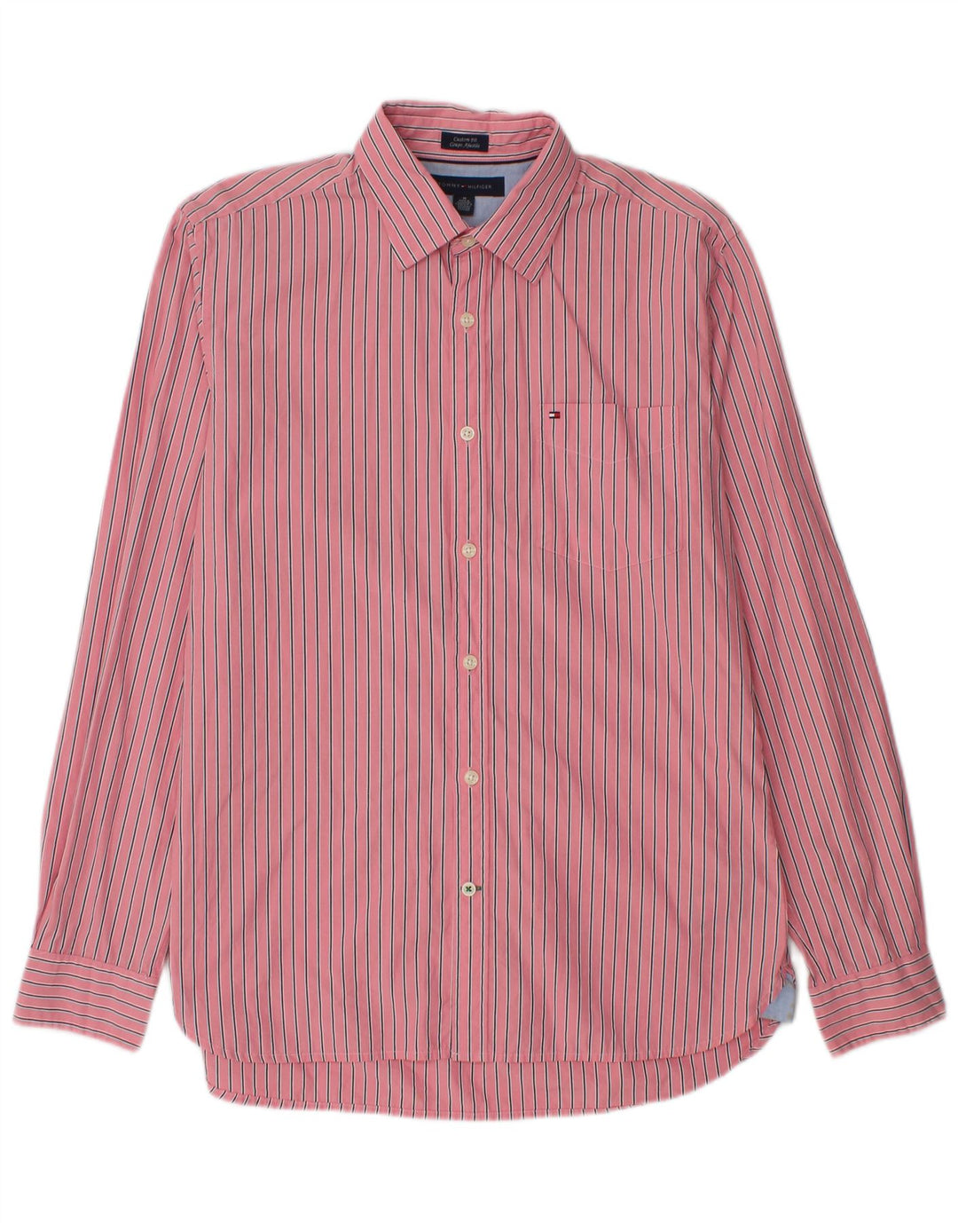 Camisa masculina TOMMY HILFIGER Coupe Ajustee Custom Fit listrada rosa média
