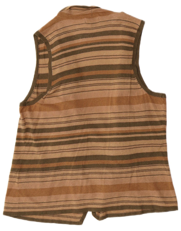 Cardigã feminino sem mangas da Chaps UK 18 XL linho listrado bege