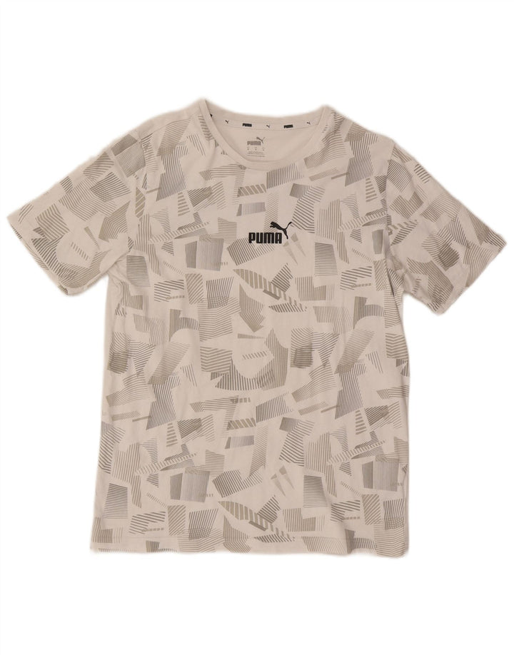 Puma Mens Graphic T-Shirt Top Médio Algodão Geométrico Branco