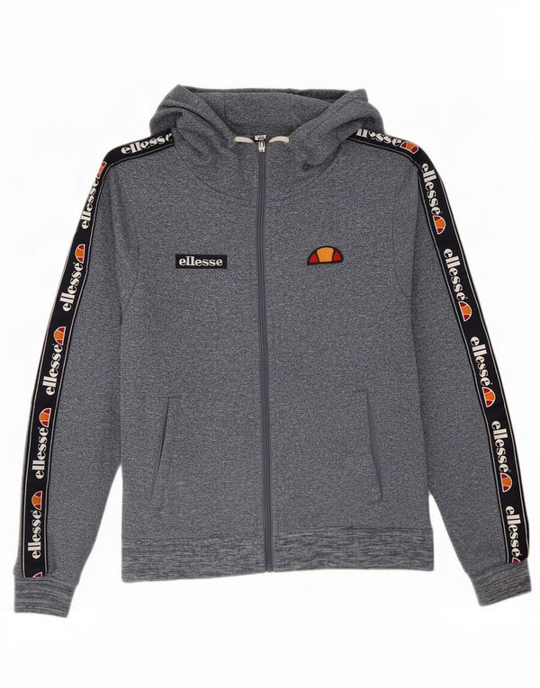 Suéter Ellesse feminino com capuz e zíper gráfico UK 6 XS azul poliéster manchado