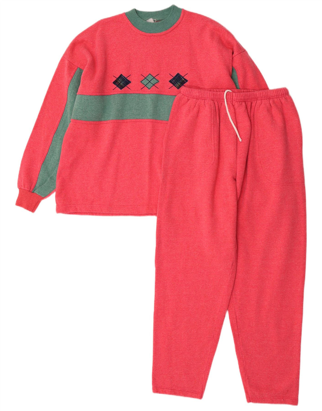 Fato de treino feminino vintage UK 10 pequeno bloco colorido rosa