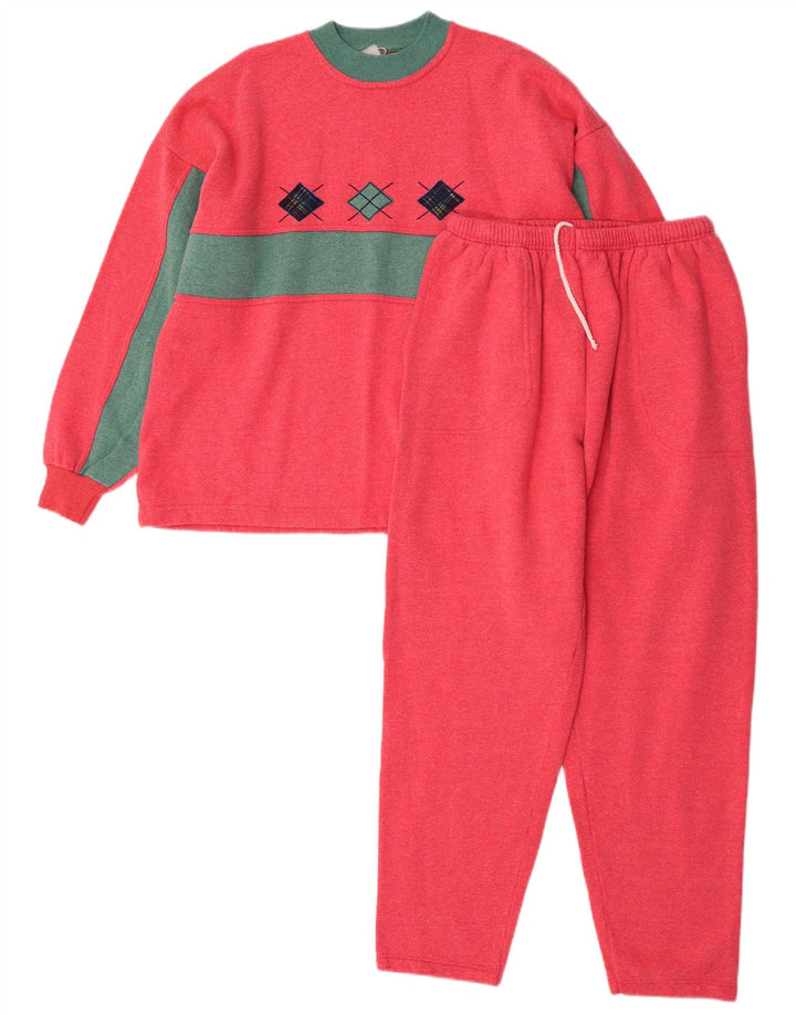 Fato de treino feminino vintage UK 10 pequeno bloco colorido rosa