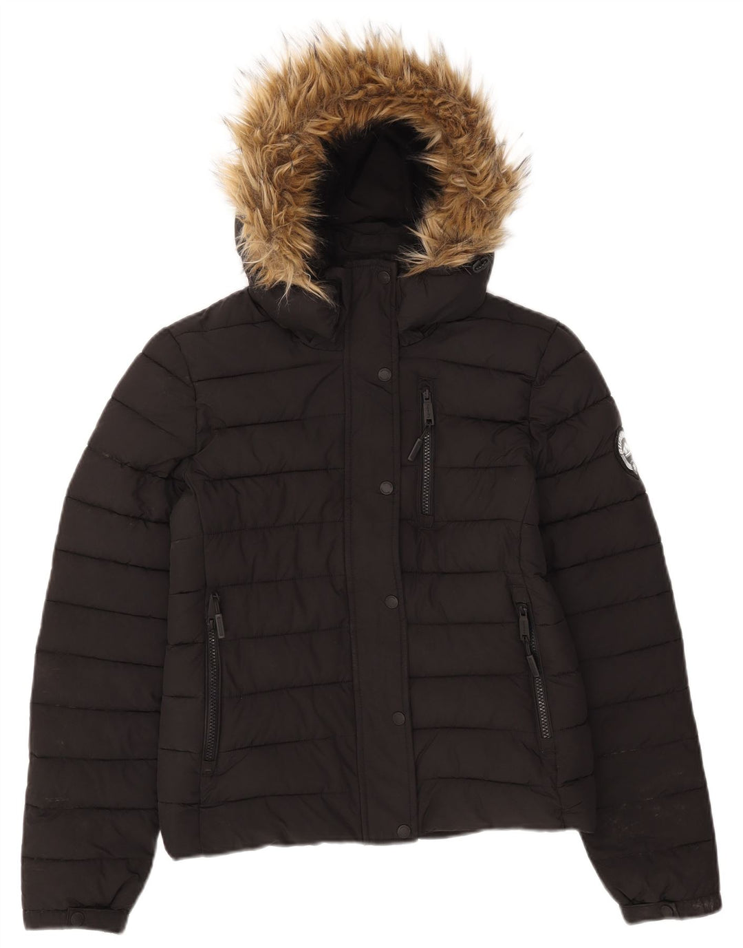 Jaqueta acolchoada com capuz feminina Superdry UK 10 poliéster preto pequeno