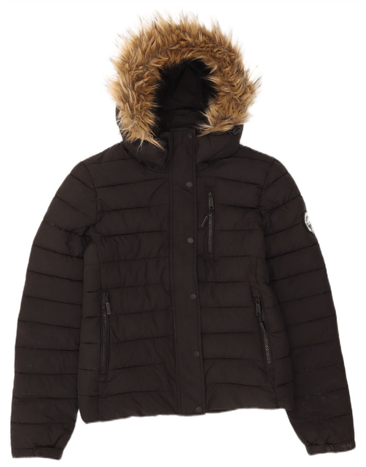 Jaqueta acolchoada com capuz feminina Superdry UK 10 poliéster preto pequeno