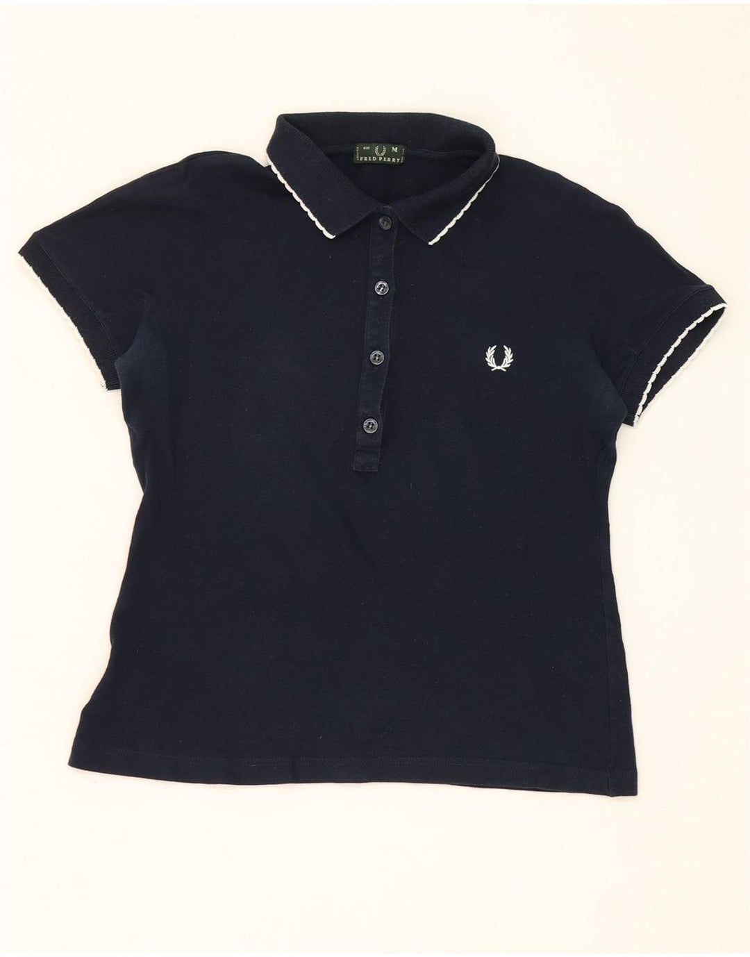Camisa pólo feminina Fred Perry Reino Unido 12 algodão azul marinho médio