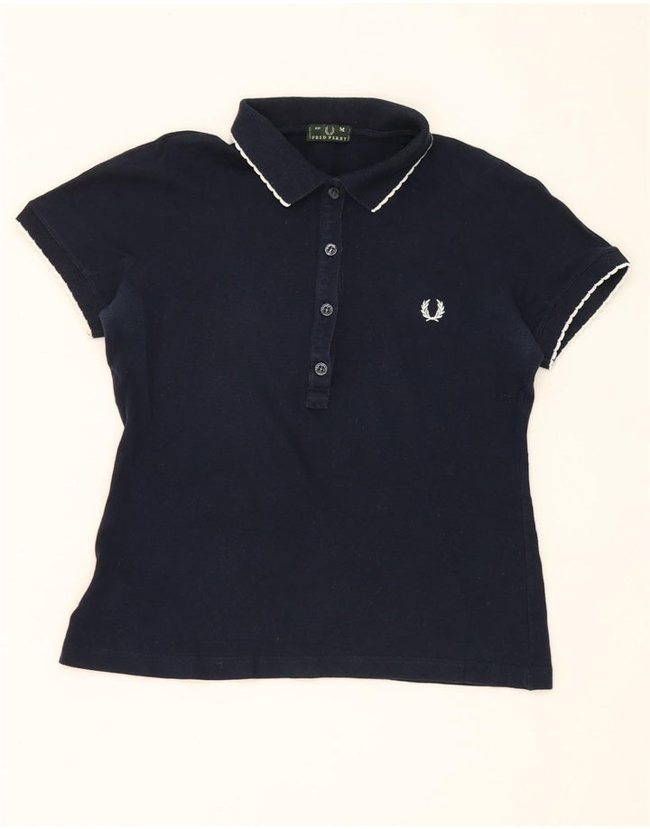 Camisa pólo feminina Fred Perry Reino Unido 12 algodão azul marinho médio