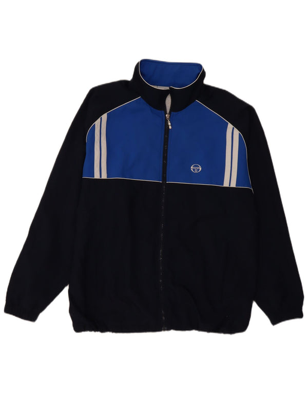 Sergio Tacchini Jaqueta masculina de agasalho grande bloco colorido azul marinho