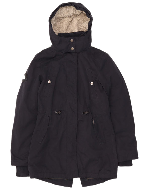 Jaqueta Parka com capuz feminina Superdry UK 10 poliéster azul marinho pequeno