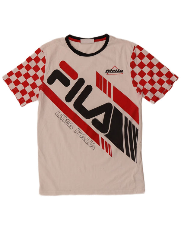 Fila Mens Graphic T-Shirt Top Pequeno Algodão Geométrico Branco