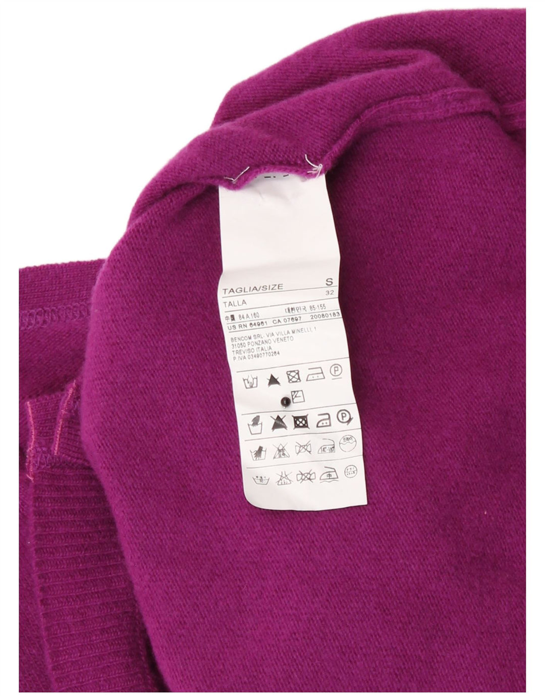 Suéter cardigã feminino Benetton Reino Unido 8 lã roxa pequena