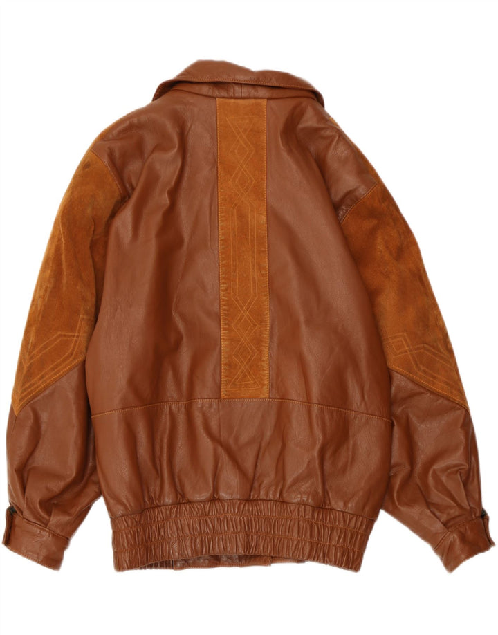 Jaqueta de couro feminina vintage Reino Unido 14 grande marrom