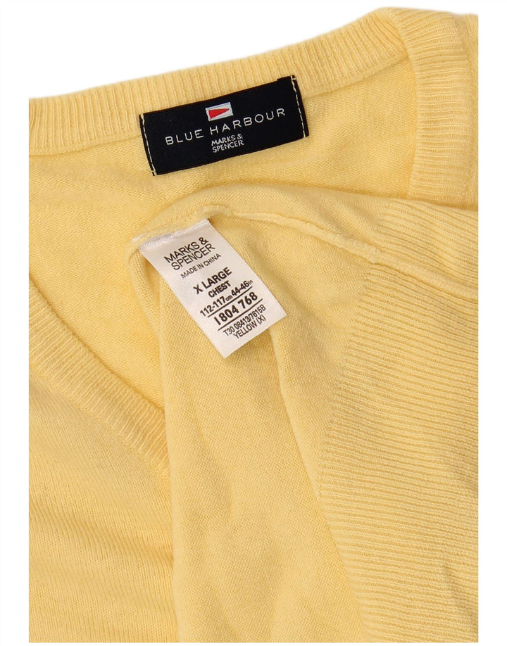 Suéter masculino MARKS & SPENCER Blue Harbor com decote em V XL amarelo acrílico