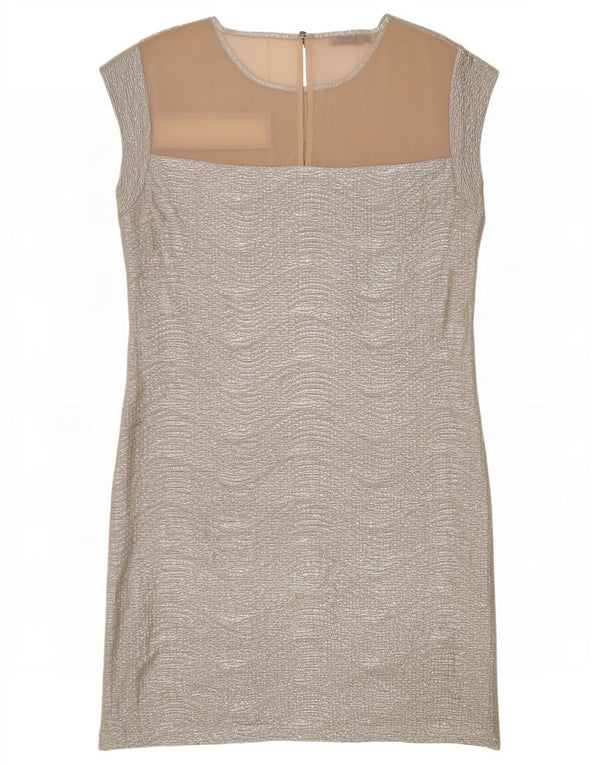 Vestido feminino Oasis com bainha UK 12 médio prateado Chevron poliéster