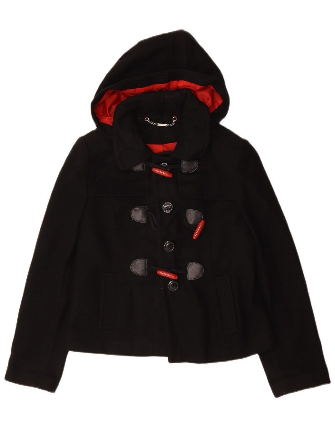 Casaco Duffle feminino com capuz Laura Ashley Reino Unido 12 lã preta média