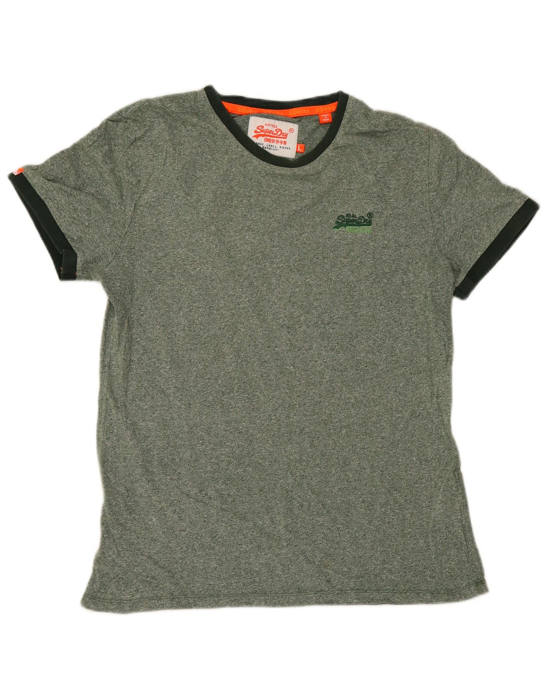 Camiseta masculina Superdry Top grande algodão manchado verde