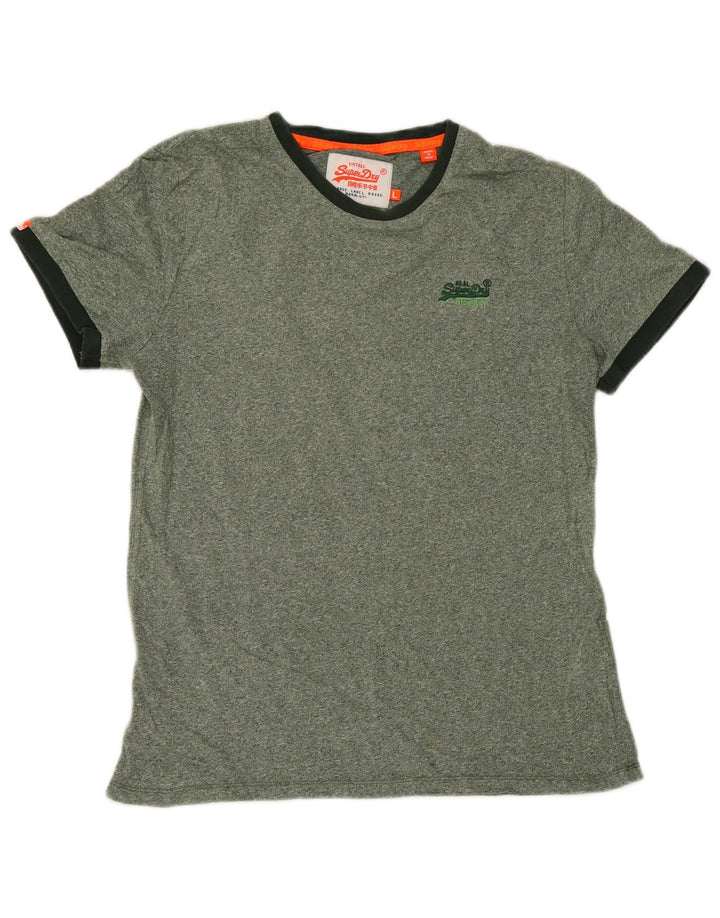 Camiseta masculina Superdry Top grande algodão manchado verde