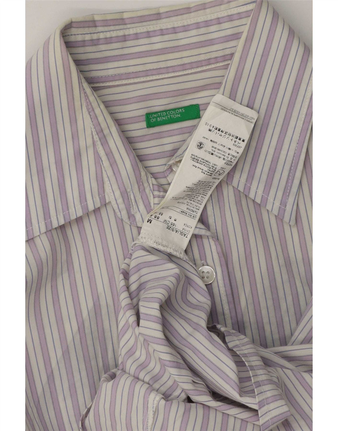 Camisa feminina Benetton UK 14 algodão listrado roxo médio