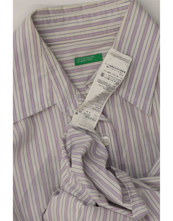 Camisa feminina Benetton UK 14 algodão listrado roxo médio