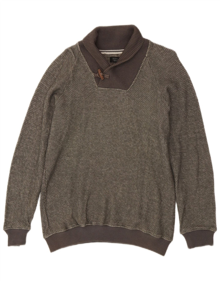 Zara Suéter masculino com gola xale e algodão verde médio