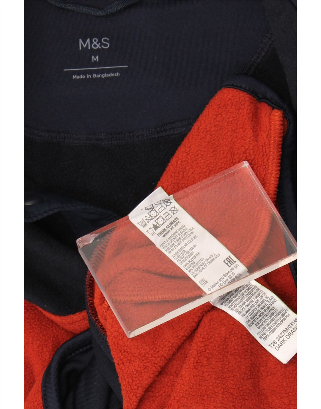 Suéter masculino Marks & Spencer de lã com gola redonda e bloco colorido laranja médio