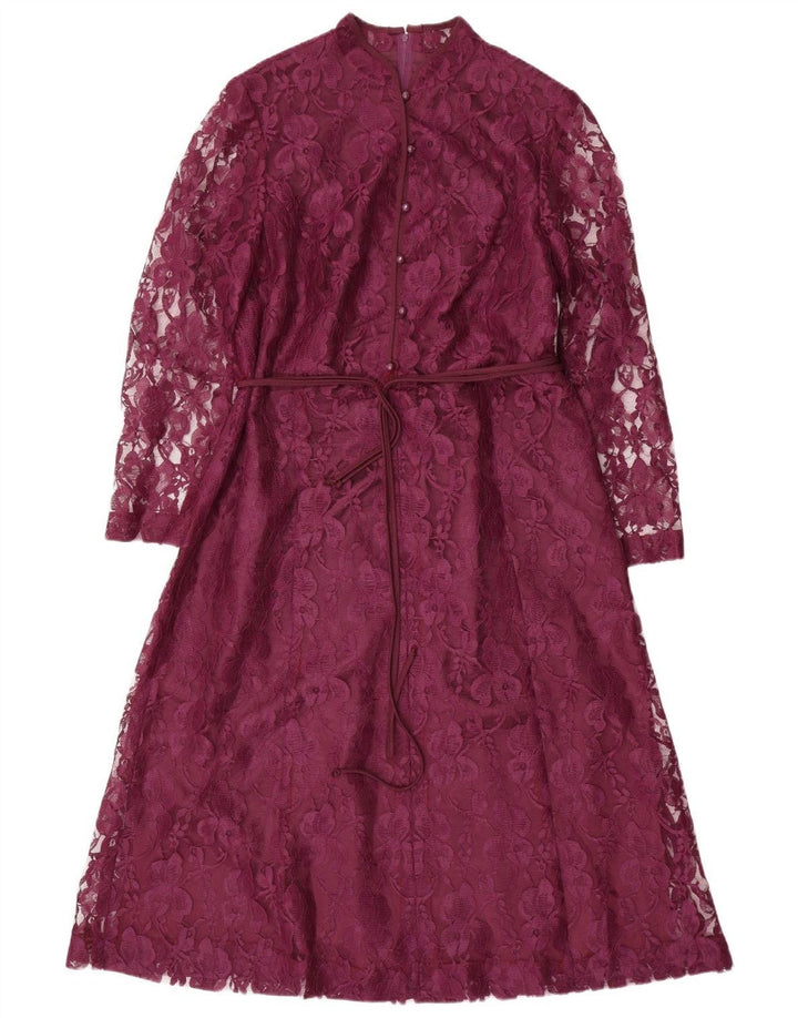 ESCO Vestido feminino de manga comprida evasê IT 46 grande roxo floral poliéster