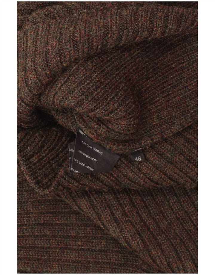 Suéter feminino PRADA com zíper e gola IT 48 XL lã virgem marrom