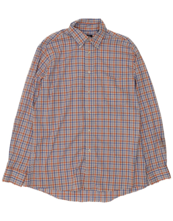 Camisa masculina Chaps tamanho 16 1/2 grande algodão xadrez azul