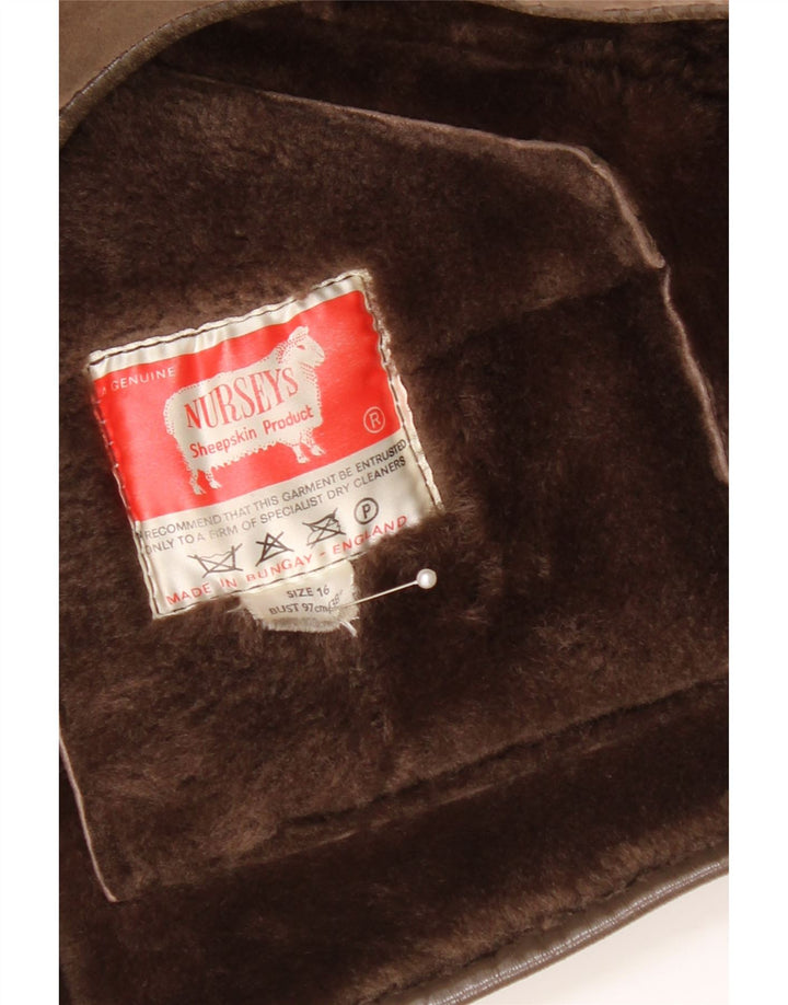 Jaqueta feminina Shearling Nurseys Reino Unido 16 grande pele de carneiro marrom