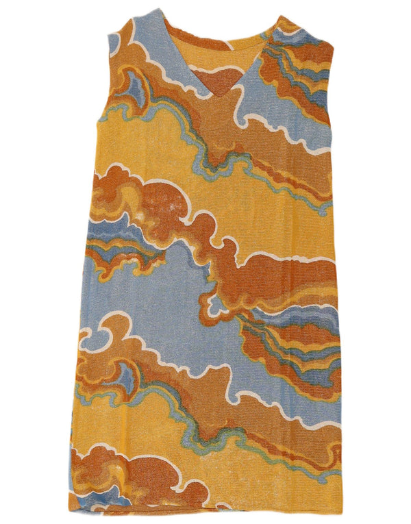 Vestido feminino vintage sem mangas UK 12 amarelo médio colorblock retrô