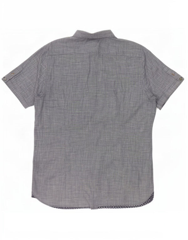 Camisa masculina de manga curta Ted Baker tamanho 4 grande azul marinho houndstooth algodão