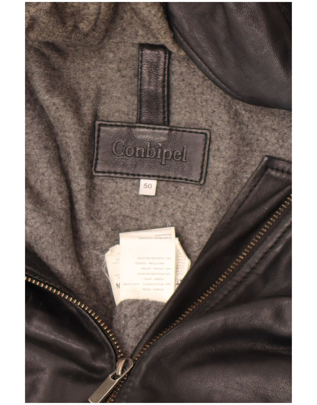 Jaqueta masculina de couro com capuz Conbipel IT 50 grande pele de cordeiro preta