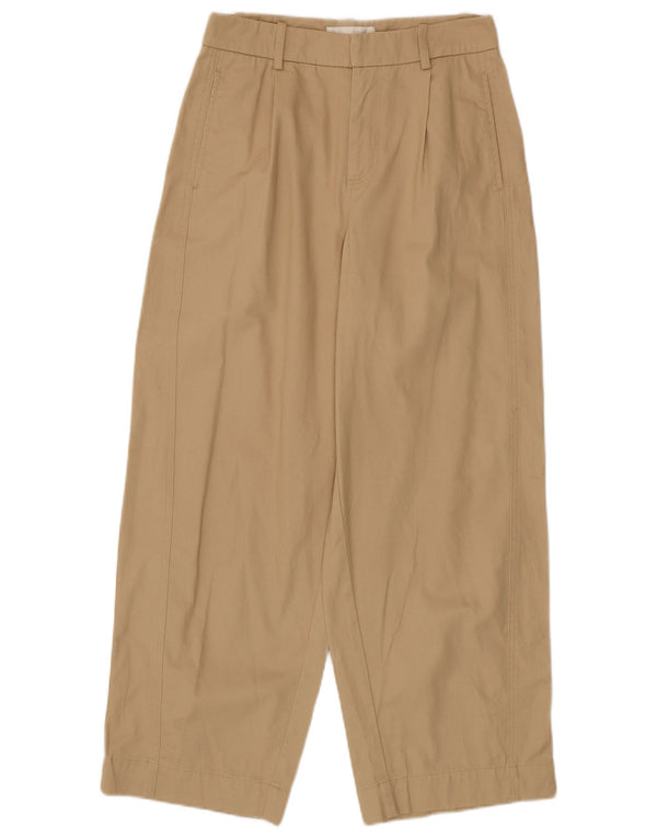 Calça chino feminina Zara cintura alta solta ajuste pequeno W26 L28 algodão bege