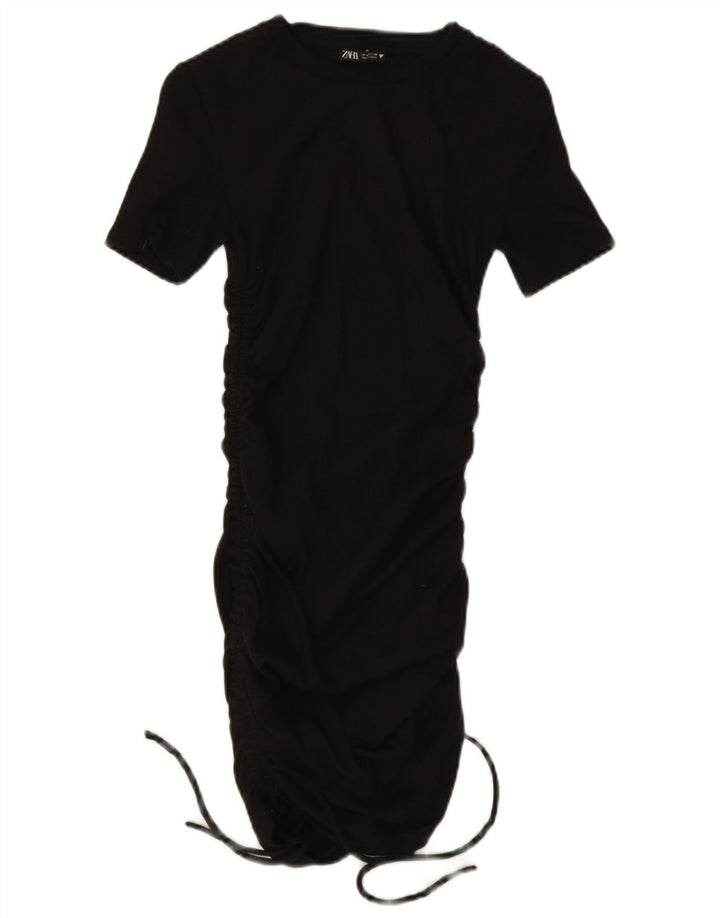 Vestido bodycon feminino Zara UK 12 algodão preto médio
