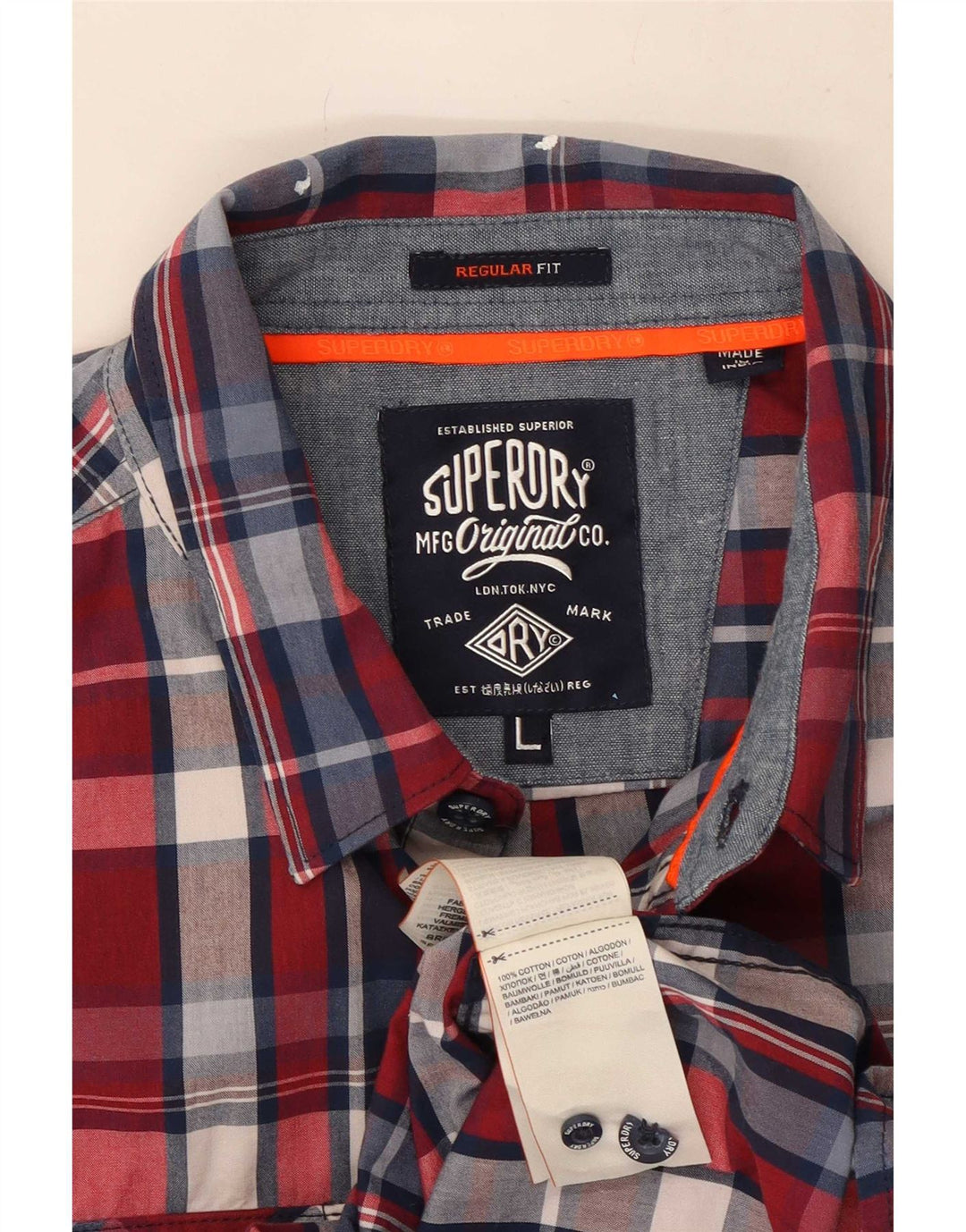 Camisa masculina Superdry Regular Fit grande algodão xadrez vermelho