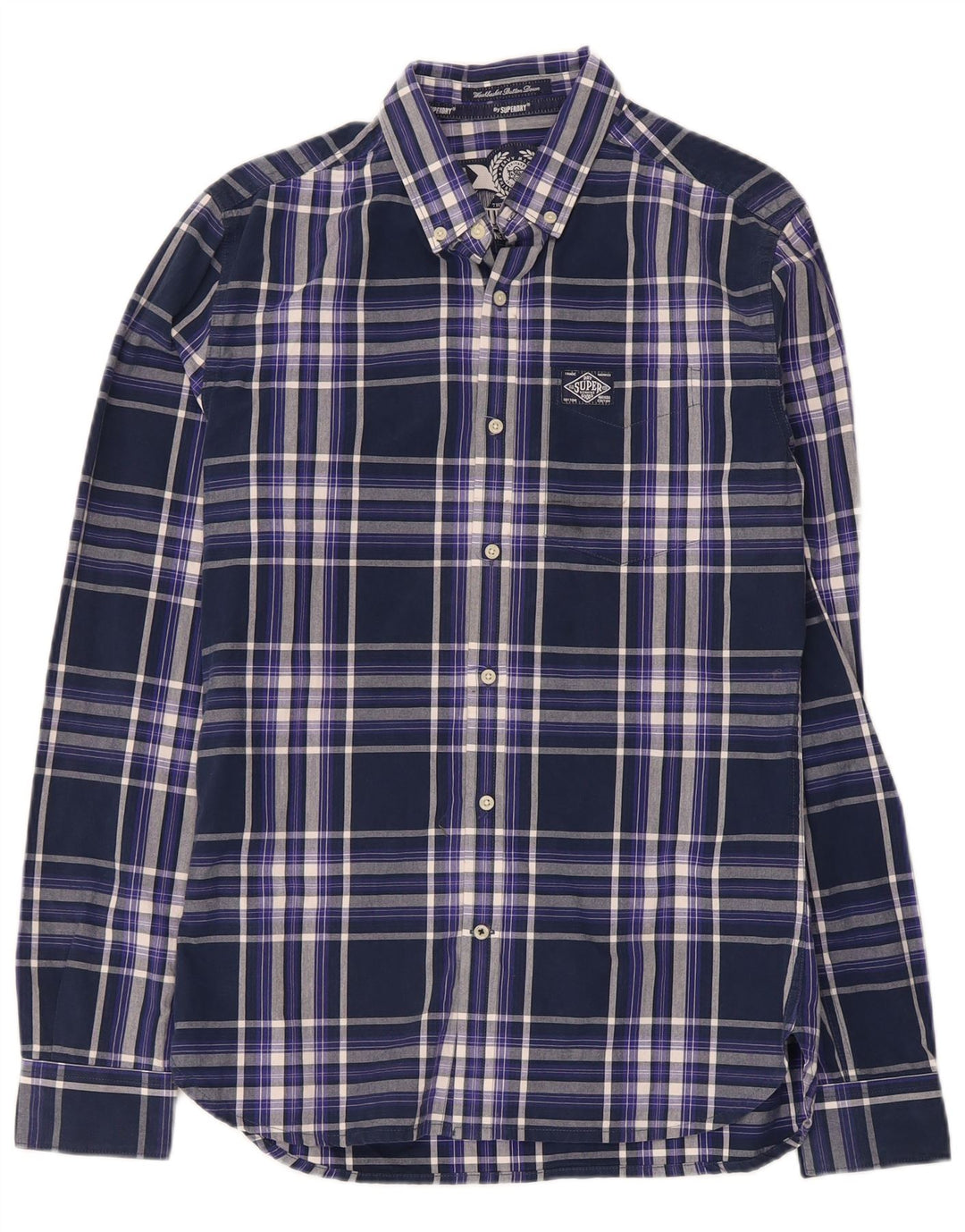 Camisa masculina Superdry pequena xadrez azul marinho algodão