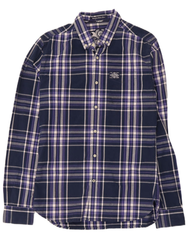 Camisa masculina Superdry pequena xadrez azul marinho algodão