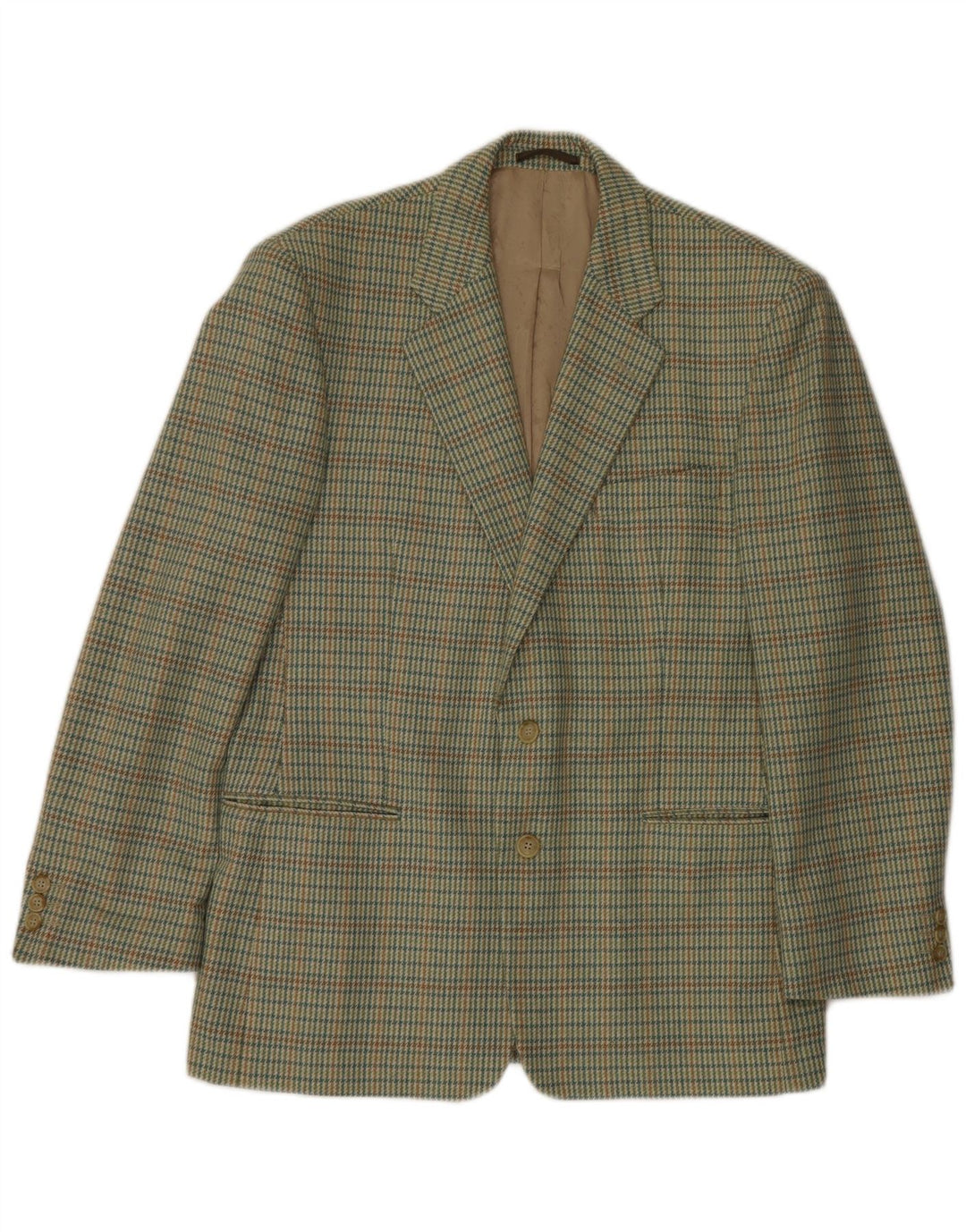 Jaqueta blazer masculina Lebole com 2 botões IT 50 grande lã houndstooth verde
