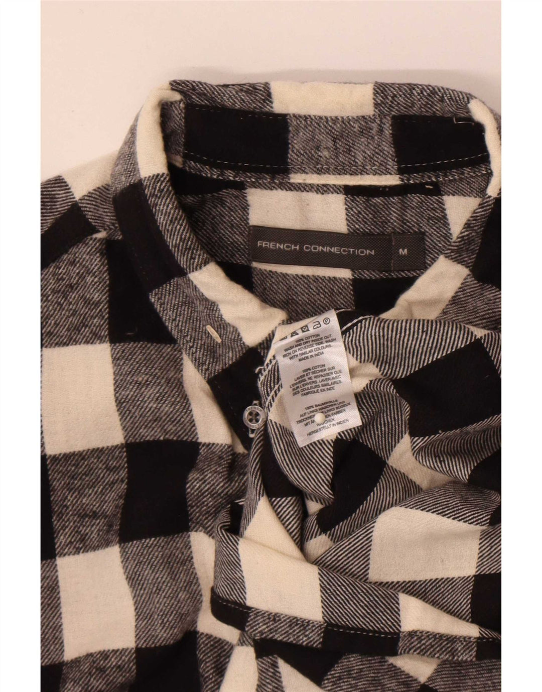 Camisa masculina de flanela French Connection algodão xadrez preto médio